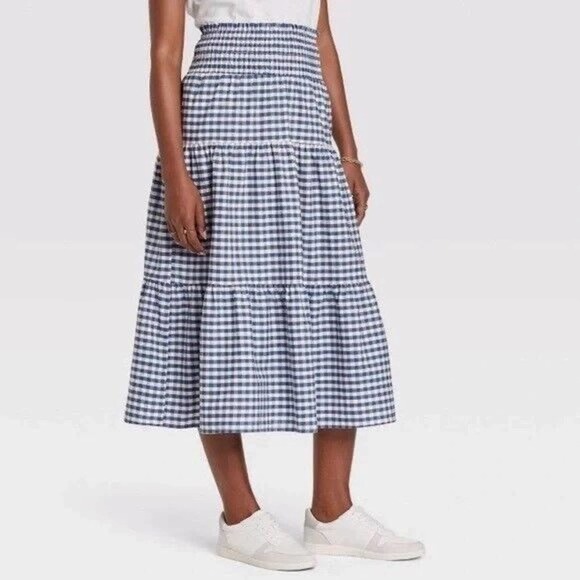 Universal Thread Dresses & Skirts - NEW Universal Thread Tiered Midi Skirt Sz XL Smocked Blue Gingham Check Peasant